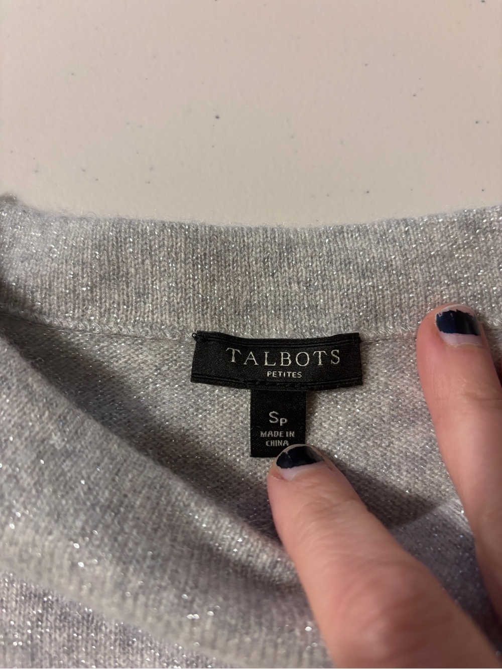Talbots Audrey Sweater Size S Petite Cashmere Crewneck Gray Shimmer Ribbed Soft - Picture 7 of 8